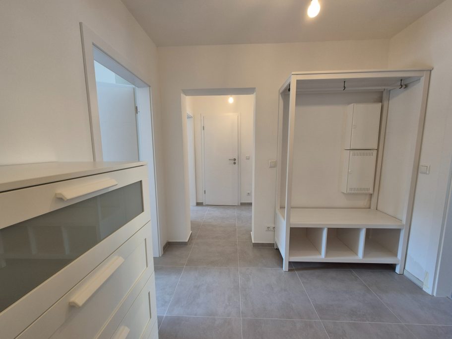 Heller Raum mit einem weißen Schrank und freiem Platz für Möbel.